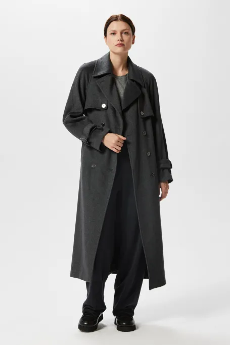 Šedý vlněný trenčkot se hedvábím a kašmírem