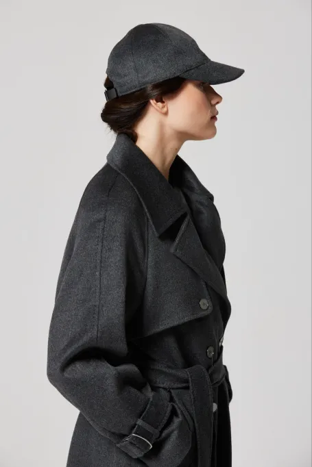 Šedý vlněný trenčkot se hedvábím a kašmírem