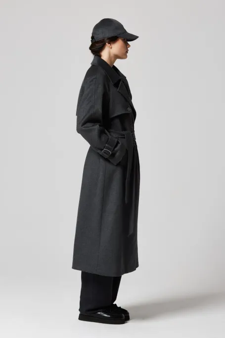 Šedý vlněný trenčkot se hedvábím a kašmírem