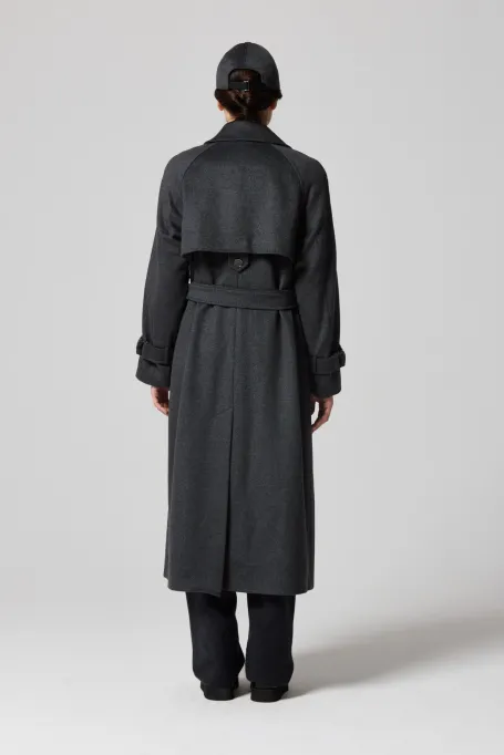 Šedý vlněný trenčkot se hedvábím a kašmírem