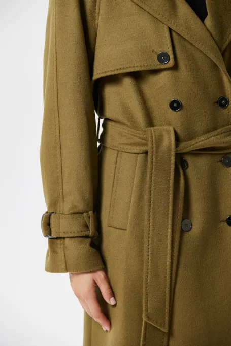 Zelený vlněný trenčkot se hedvábím a kašmírem