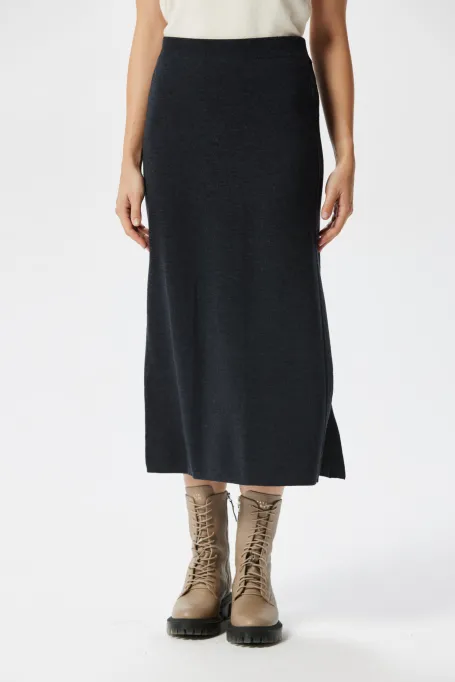 Šedá midi sukně ze merino vlny