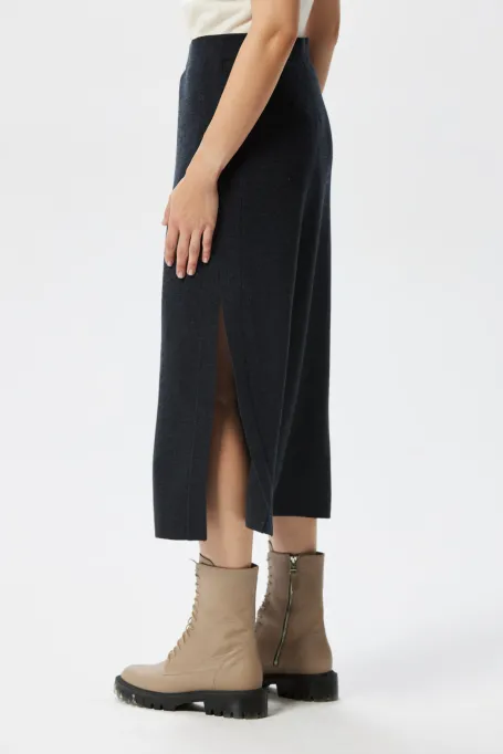 Šedá midi sukně ze merino vlny