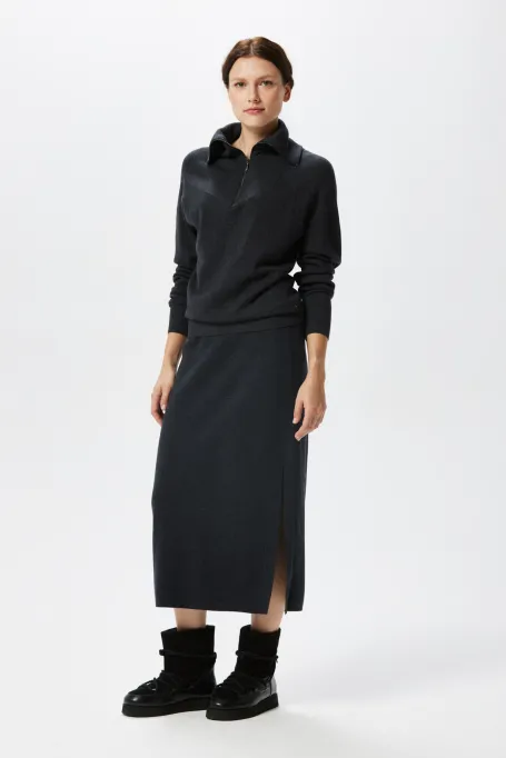 Šedá midi sukně ze merino vlny