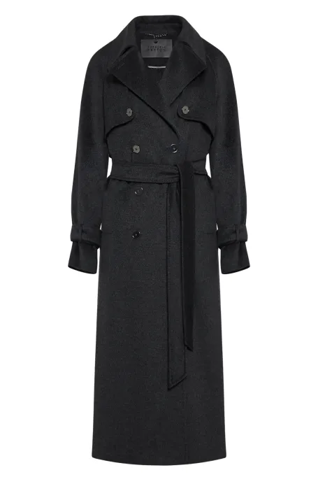 Šedý vlněný trenčkot se hedvábím a kašmírem