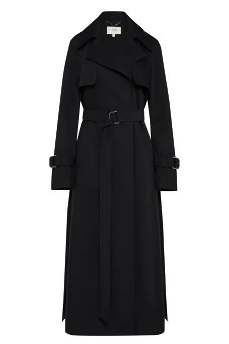 Černý bavlněný trenčkot s páskem