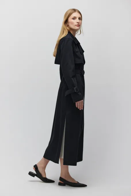 Černý bavlněný trenčkot s páskem