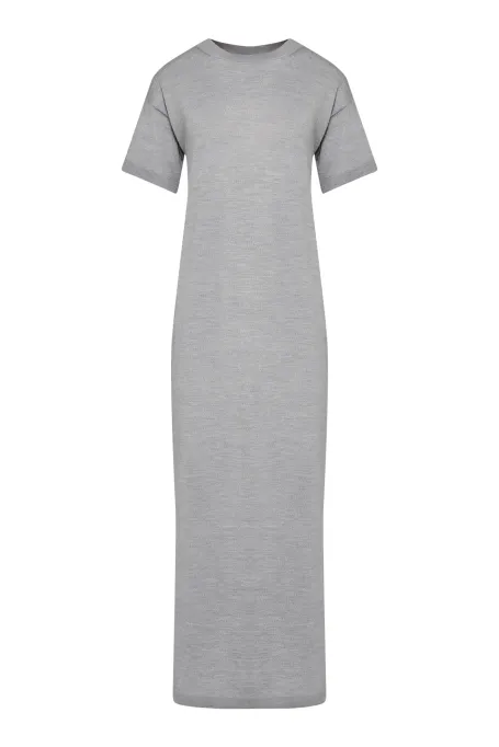 Šedé maxi šaty z merino vlny