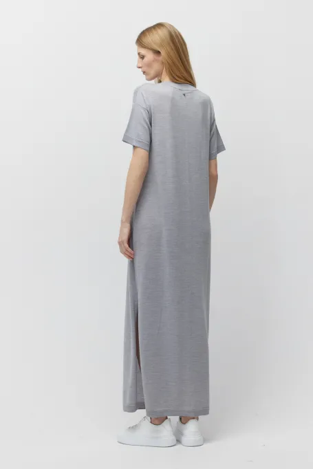 Šedé maxi šaty z merino vlny