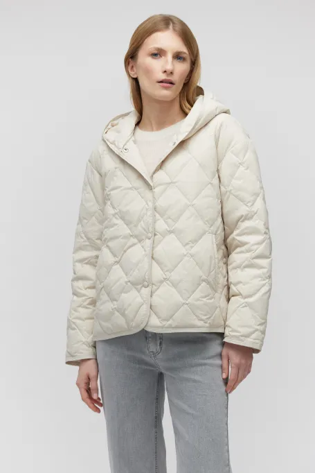 Beige péřová bunda s kapucí