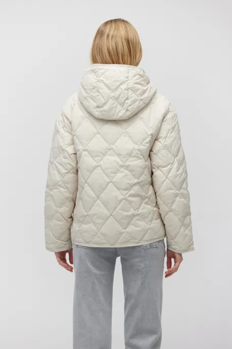 Beige péřová bunda s kapucí