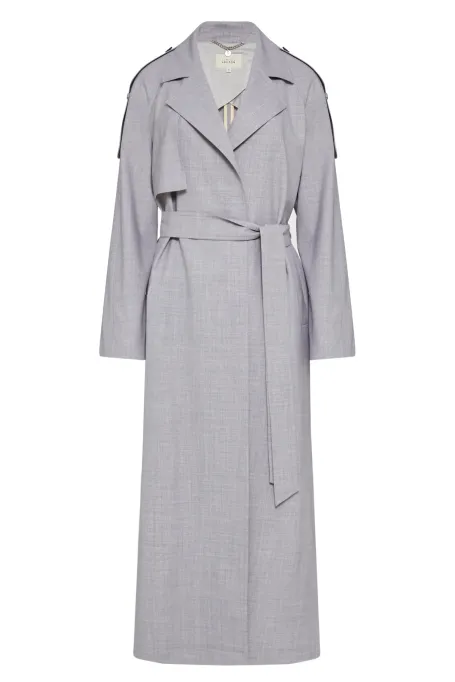 Šedý vlněný trenčkot s páskem