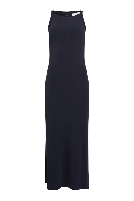 Modrá šaty s halter výstřihem