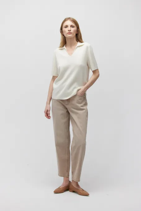 Bílá polo blůza z merinovlny