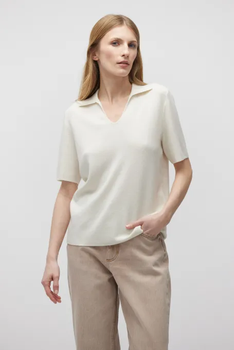 Bílá polo blůza z merinovlny