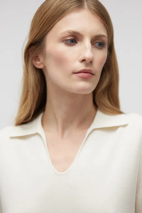 Bílá polo blůza z merinovlny