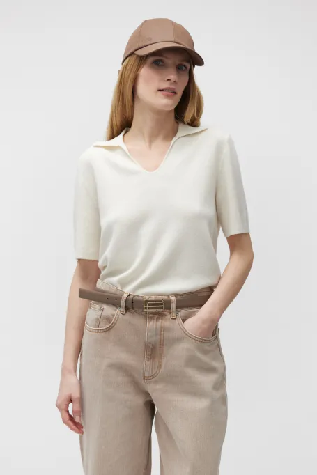 Bílá polo blůza z merinovlny