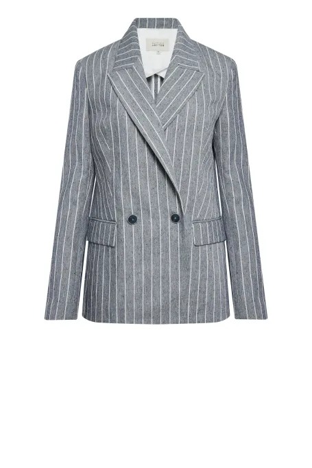 Sako s pruhy a lenem