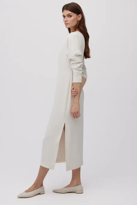 Bílá midi šaty s rozparkem