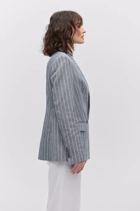 Sako s pruhy a lenem