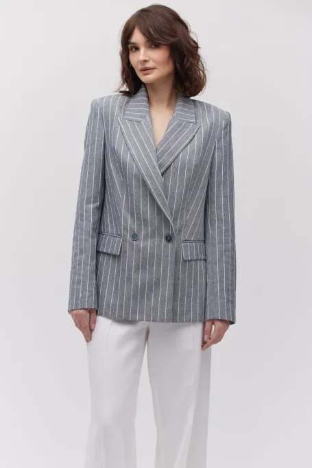 Sako s pruhy a lenem