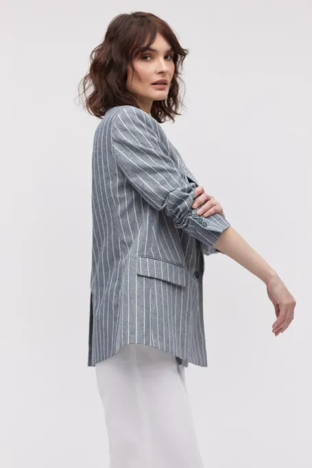 Sako s pruhy a lenem