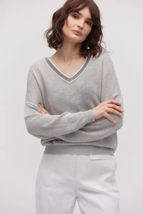 Lněná blůza s výstřihem do V