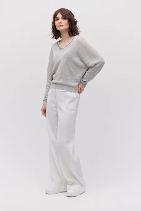 Lněná blůza s výstřihem do V