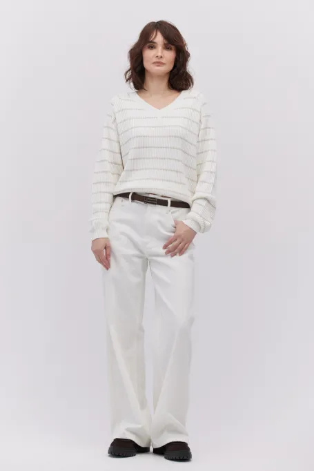 Svetr s pruhy a hedvábím