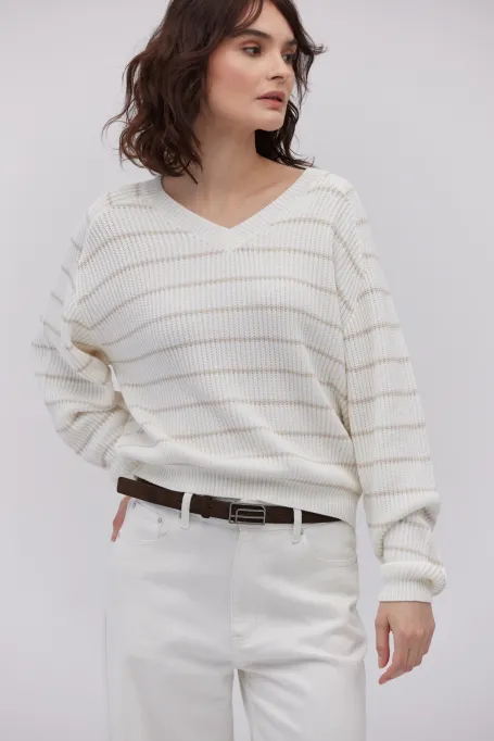 Svetr s pruhy a hedvábím