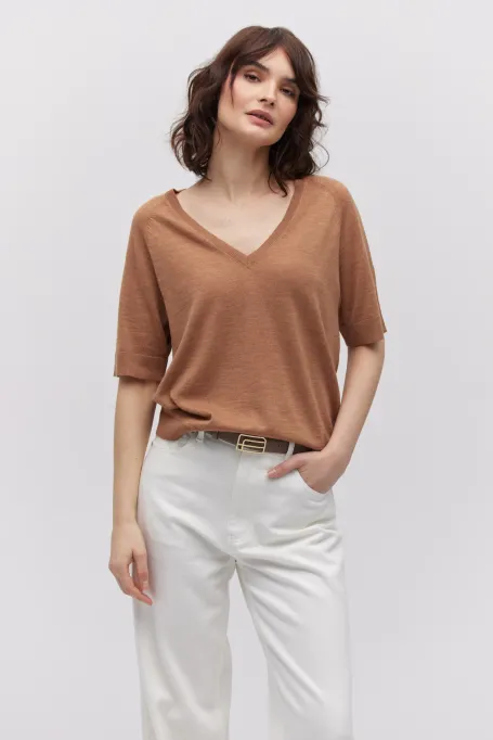 Blůza s výstřihem do V z merino vlny