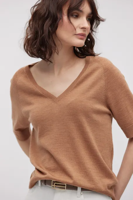 Blůza s výstřihem do V z merino vlny