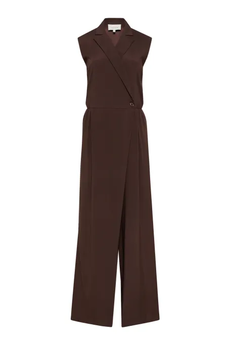 Jedwabný čokoládový overal se širokými nohavicemi