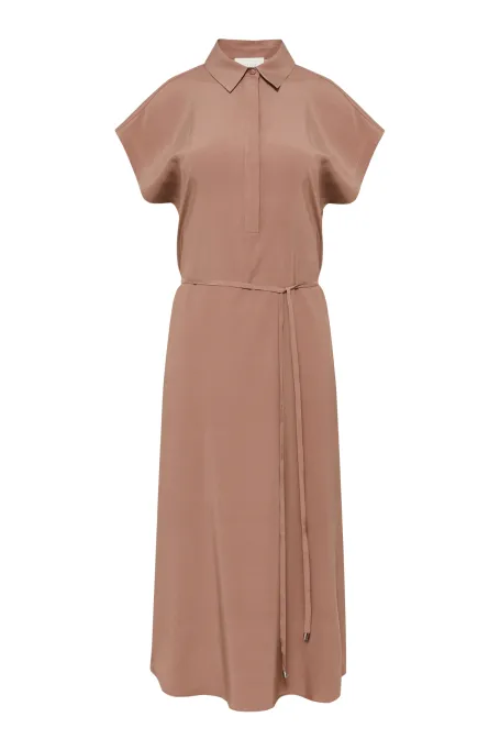 Jedwabná hnědá šaty košilového střihu