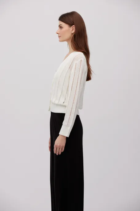 Bílý rozepínací kardigan z lnu