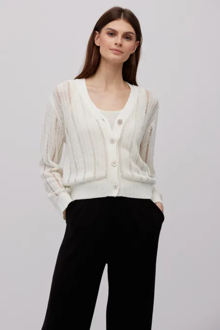 Bílý rozepínací kardigan z lnu