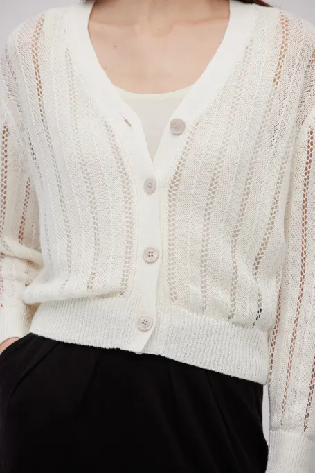 Bílý rozepínací kardigan z lnu