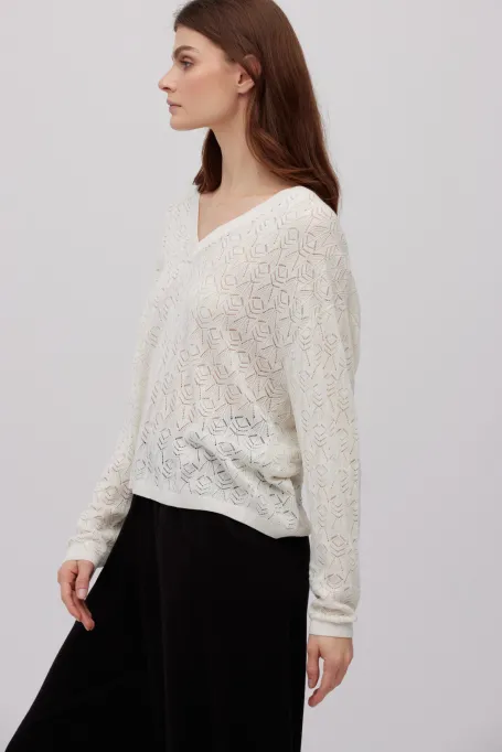 Krémová blůza z hedvábí a kašmíru