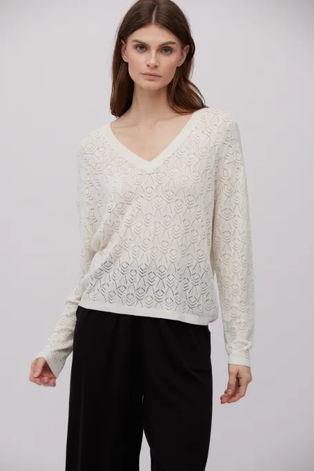 Krémová blůza z hedvábí a kašmíru