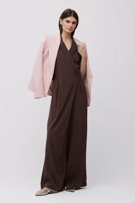 Jedwabný čokoládový overal se širokými nohavicemi