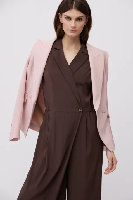 Jedwabný čokoládový overal se širokými nohavicemi