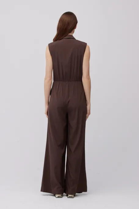 Jedwabný čokoládový overal se širokými nohavicemi