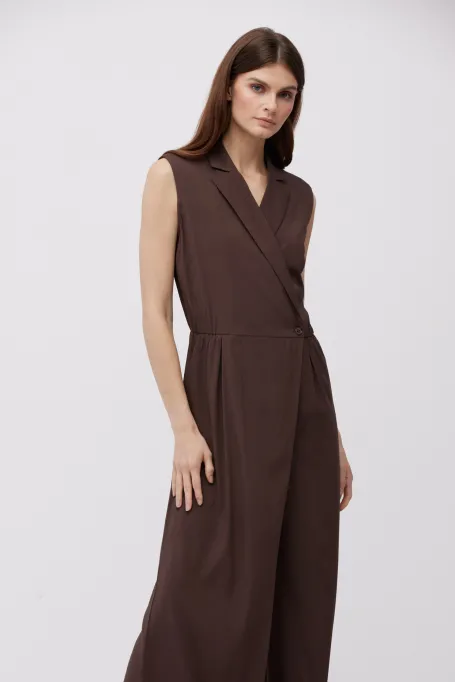 Jedwabný čokoládový overal se širokými nohavicemi