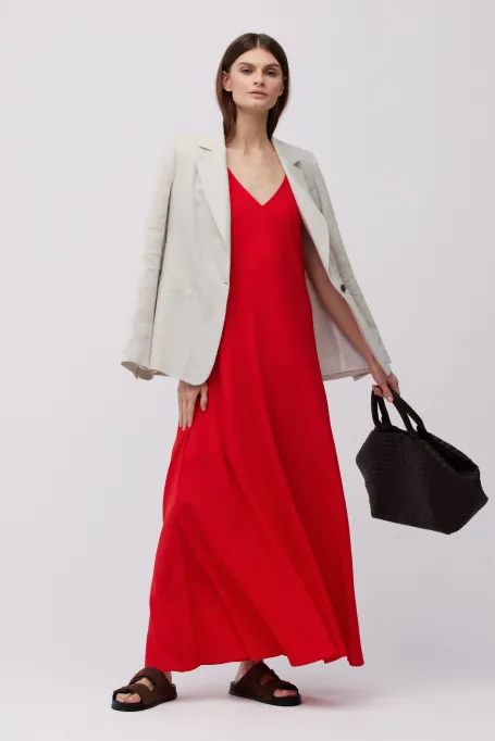 Červená maxi šaty z hedvábí