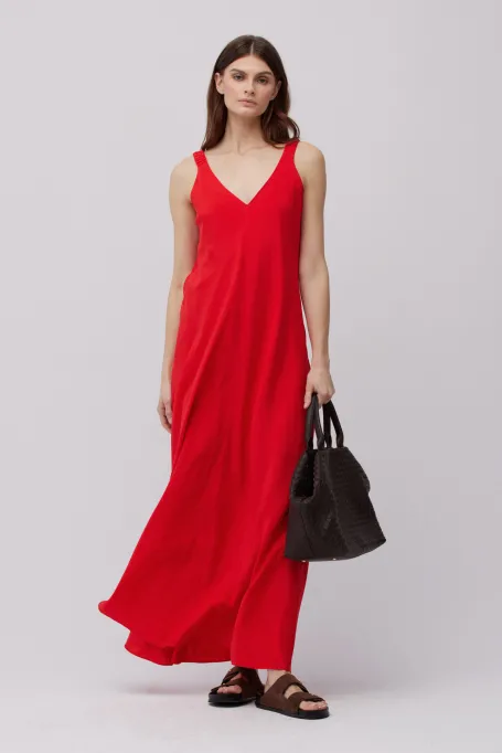 Červená maxi šaty z hedvábí