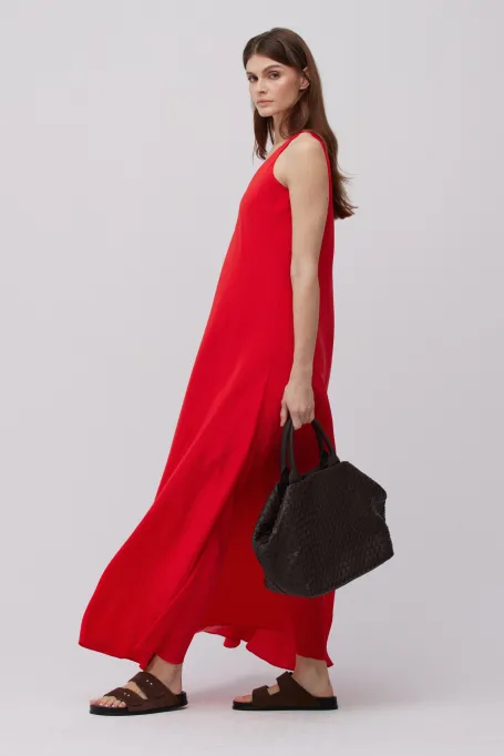 Červená maxi šaty z hedvábí