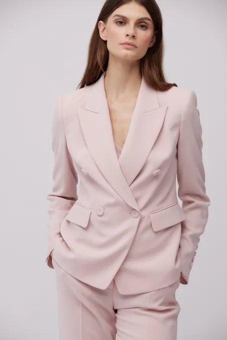 Dvouřadový blazer k obleku v pudrově růžové barvě