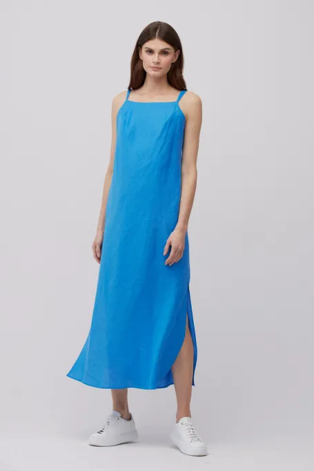 Modrá lněná šaty