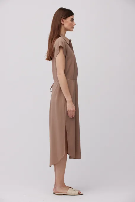 Jedwabná hnědá šaty košilového střihu