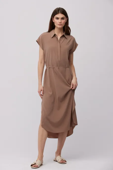 Jedwabná hnědá šaty košilového střihu